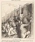 Les Trains de Plaisir (os trens do prazer).Lithograph published in Le Charivari, 1864.