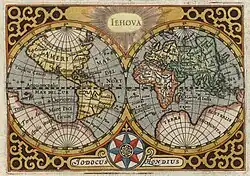 Mapa-múndi ilustrando o itinerário de Jan Huygen van Linschoten (1596)