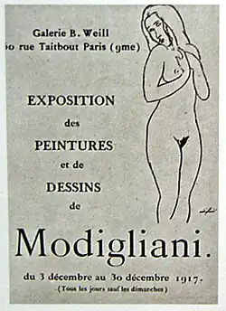 Retângulo cinza claro com caracteres pretos e nu feminino desenhado à pena no lado direito