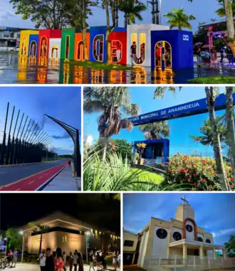 Da esquerda para a direita: Praça da Bíblia; Orla de Ananindeua; Prefeitura Municipal; Teatro Municipal de Ananindeua; Paróquia Santuário Nossa Senhora das Graças da Medalha Milagrosa