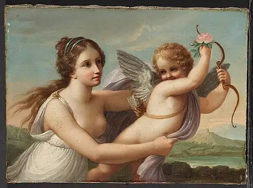 A Vitória de Eros; por Angelica Kauffman; 1750–1775; óleo sobre tela; Museu Metropolitano de Arte