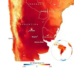 Intensificação das ondas de calor. Fenômenos como a onda de calor de 2022 no Cone Sul estão se tornando mais comuns..