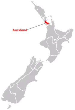 Localização de Auckland na Nova Zelândia