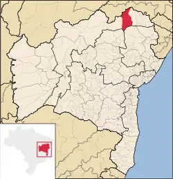 Localização de Curaçá na Bahia