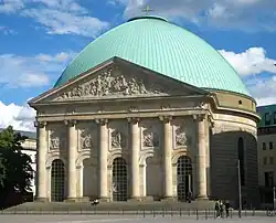 Photograph of the front elevation of a domed cathedral