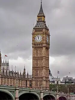 Elizabeth Tower (Big Ben) (concluída em 1859) e as Casas do Parlamento em Londres (1840–1876)