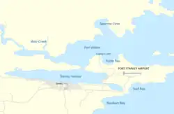 Mapa mostrando a área de Porto Stanley