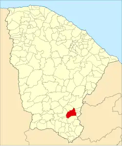Localização de Lavras da Mangabeira no Ceará