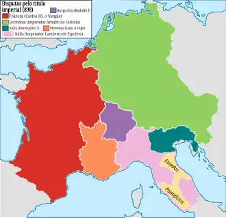 Frância Oriental (verde) em 898.