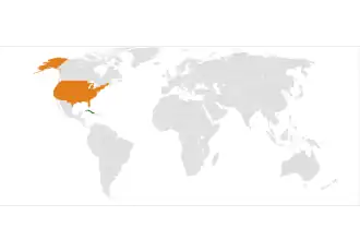 Mapa indicando localização de Cuba e dos Estados Unidos.