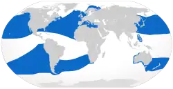 Distribuição natural de tubarão-peregrino