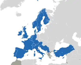 Um mapa colorido dos países da Europa