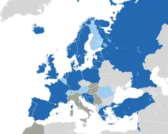Um mapa colorido dos países da Europa