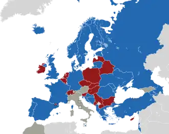 Um mapa colorido dos países da Europa
