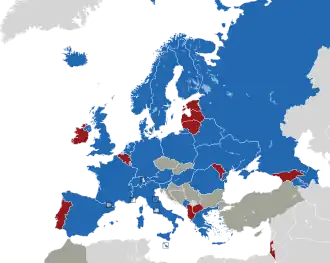 Um mapa colorido dos países da Europa