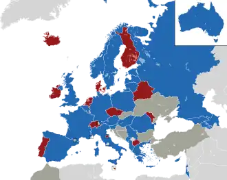 Um mapa colorido dos países da Europa