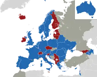 Um mapa colorido dos países da Europa
