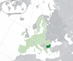 Localização da Bulgária na União Europeia (em verde escuro)