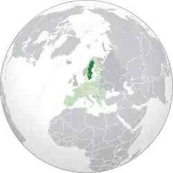 Localização da Suécia (em verde escuro) na União Europeia (em verde claro)