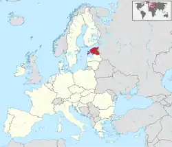 Localização da Estónia (em vermelho)na União Europeia (em branco).