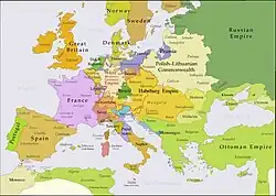 Political map of Europe in 1740