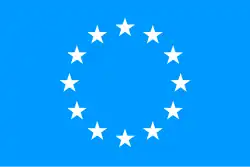 Proposta de bandeira com 12 estrelas sobre fundo azul claro.