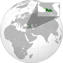 Localização da Geórgia (em verde escuro)Territórios ocupados pela Rússia (em verde claro)