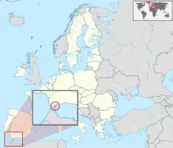 Localização de Gibraltar (em vermelho)Localização na União Europeia (em branco)Localização na Europa (em cinza)