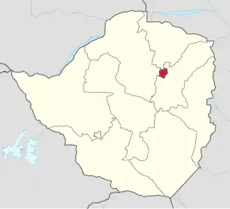 Mapa do Zimbabwe mostrando a localização de Harare