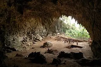 Caverna Liang Bua, onde os restos do Homo floresiensis foram descobertos em 2003, em Flores, na Indonésia.