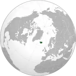 Localização da Islândia (em verde)