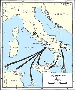 O mapa da invasão da Itália.