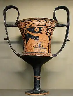 Cântaro de um Simpósio, com figuras vermelhas,  ca. 450-425 a.C. da Beócia. Museu do Louvre.