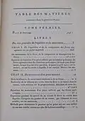 Índice do Volume I do  "Traité de mécanique céleste" (1799)