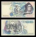 500.000 liras - frente e verso