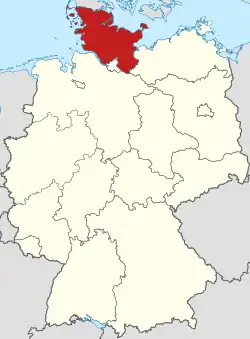 Mapa da Alemanha destacando o estado de Schleswig-Holstein