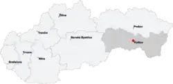 Košice no mapa da Eslováquia.