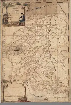 Mapa de 1778 relativo à Comarca de Sabará. Percebe-se nele, a partir das posições de Pitangui, Mateus Leme e do Rio Pará, a referência ao local onde hoje é Itaúna como "Mata do Sego", além de rodeado por serras.