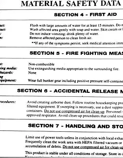 Exemplo de Ficha de Dados de Segurança de Material (FDSM), com instruções para manuseio de uma substância perigosa