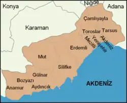 Mapa dos distritos da província de Mersim