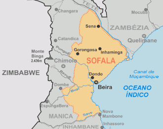 Localização de Beira na província de Sofala