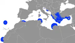 Mapa de distribuição de M. monachus