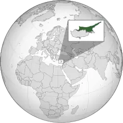 A localização da República Turca do Chipre do Norte (verde escuro)