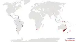 Distribuição das famílias Peripatidae e Peripatopsidae
