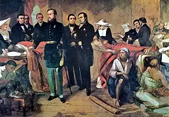 D. Pedro II e Paraná visitando vítimas de cólera em 1855.