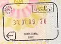 Carimbo de saída para viagens rodoviárias, emitido no posto de fronteira de Korczowa.