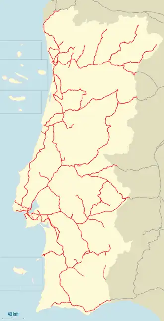 Mapa de ferrovias em Portugal