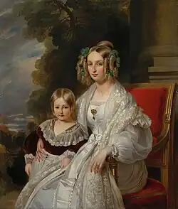 Leopoldo, quando criança, com sua mãe, a rainha Luísa, por Franz Xaver Winterhalter