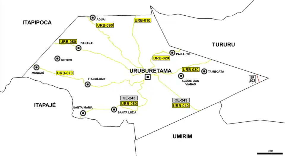 Mapa das Rodovias Municipais de Uruburetama