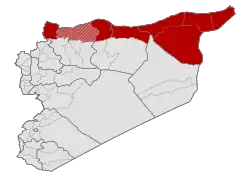 &nbsp;&nbsp;Território de facto reclamado pelo Rojava e controlado pelas Unidades de Proteção Popular&nbsp;&nbsp;Território reivindicado pelo Rojava sob controle parcial das Unidades de Proteção Popular